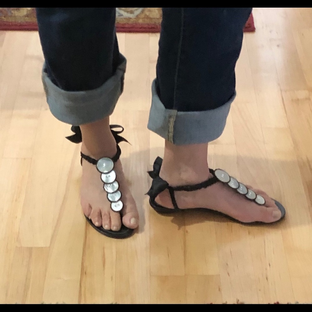 PREOWNED Rene Caovilla Flat Sandals Black Satin - Picture 8 of 16